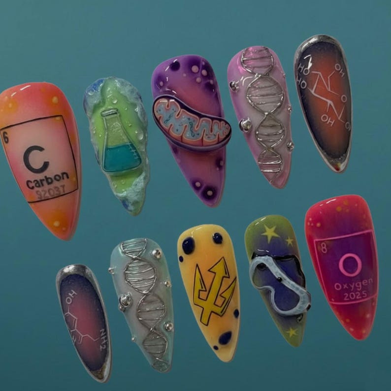 Maximalist Science Core 3D DNA Lab Inspired Press On Nails