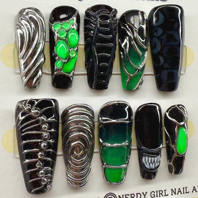 Retro Sci-Fi Horror Dark Aura Press On Nails
