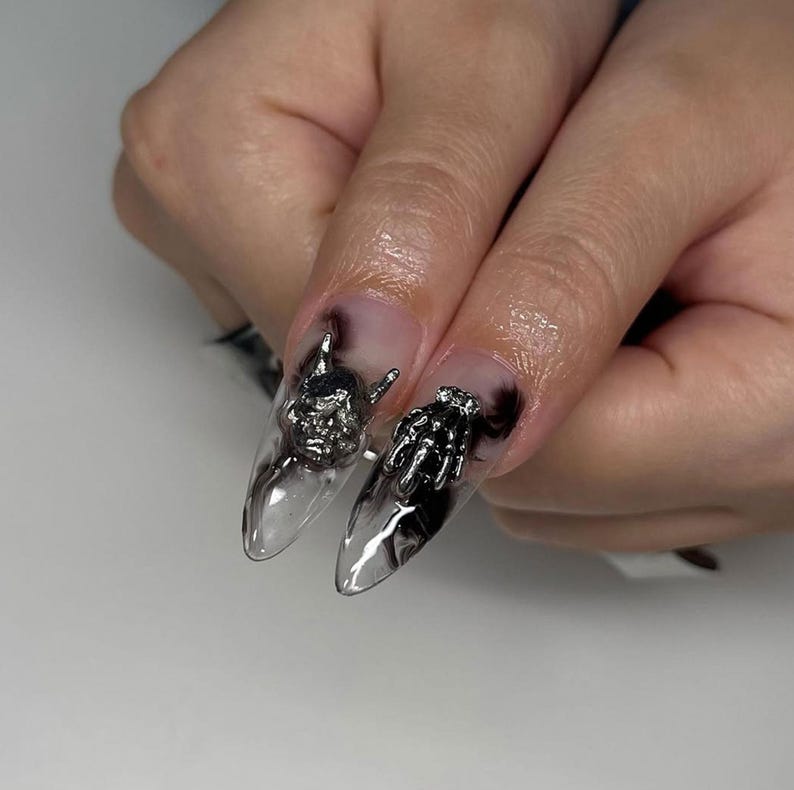 3D Cyber Chrome Futuristic Edge Press On Nails
