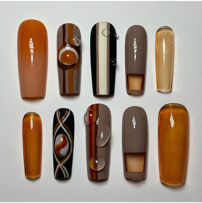 Retro Earthy Geometric Groovy Press On Nails