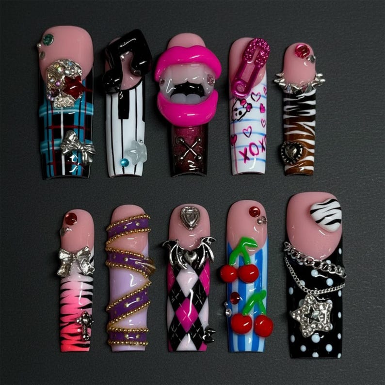 Colorful Cyber Punk Press On Nails