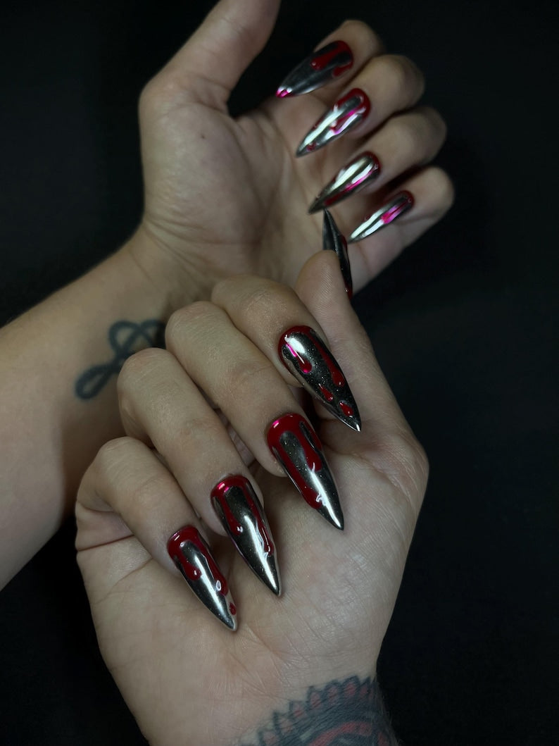 Bloody Silver Chrome Press On Nails