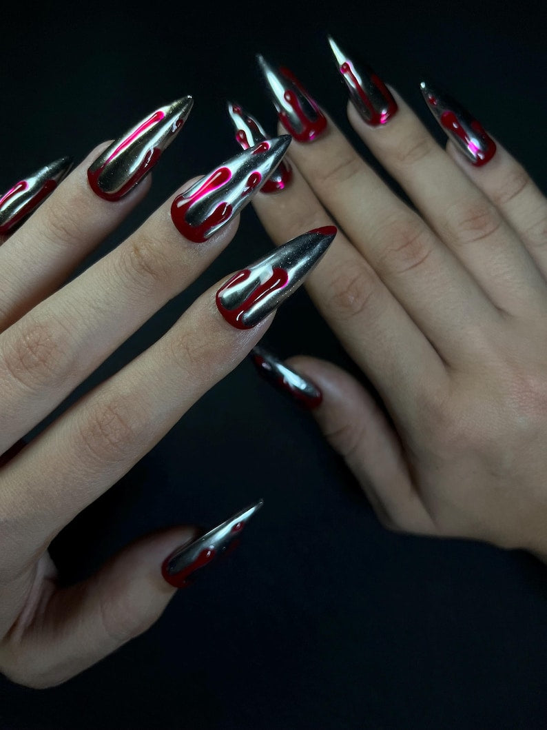 Bloody Silver Chrome Press On Nails