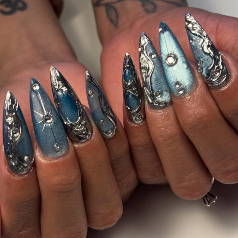 Chrome Metallic Futuristic Edge Press On Nails