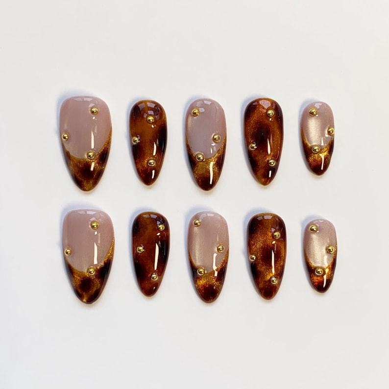 Brown Tortoise Leopard Cat Eye Luxury Press On Nails