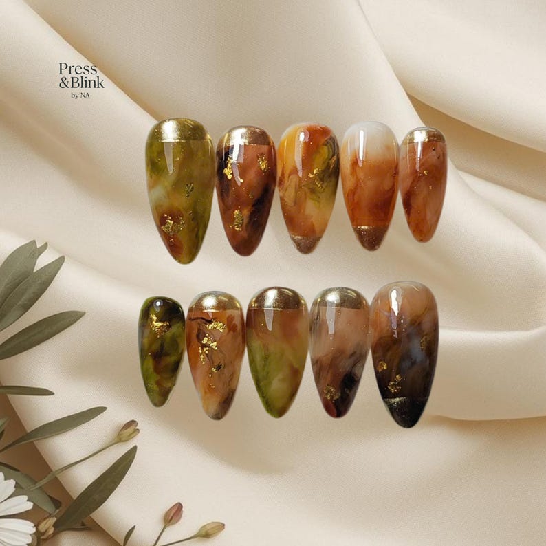 Coffee Matcha Marble Latte Earthy Blend Press On Nails