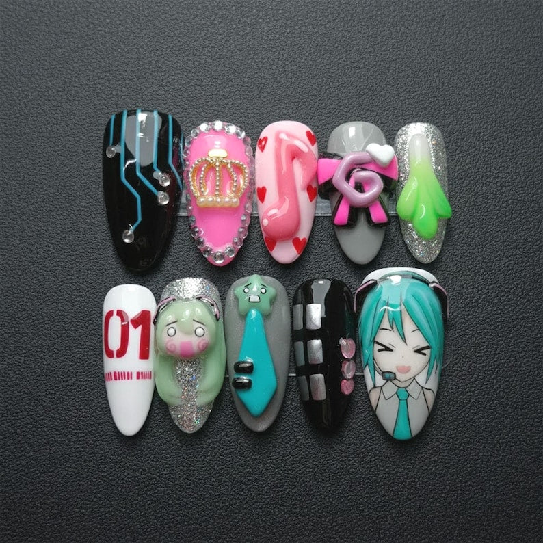 Cyber Aqua Futuristic Press On Nails