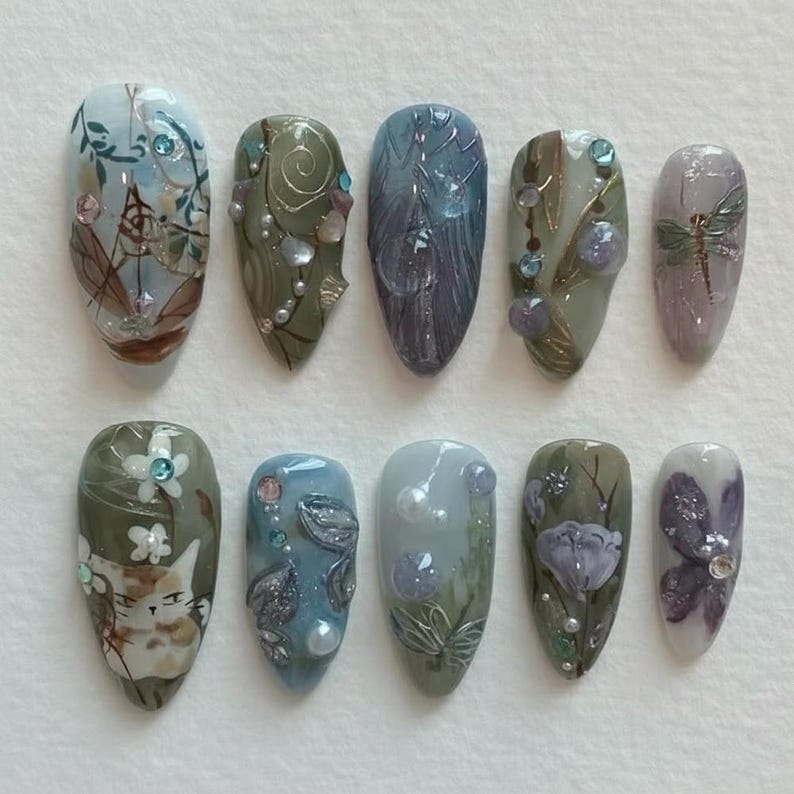 Vintage Enchanted Forest Botanical Press On Nails