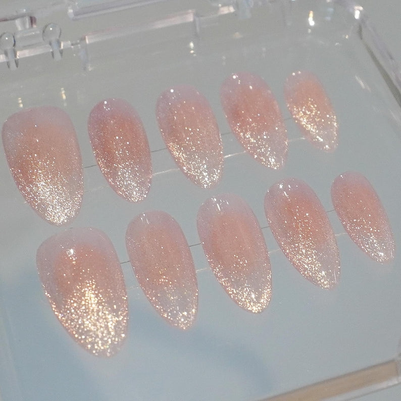 Sparkling Pink Cat Eye Press On Nails