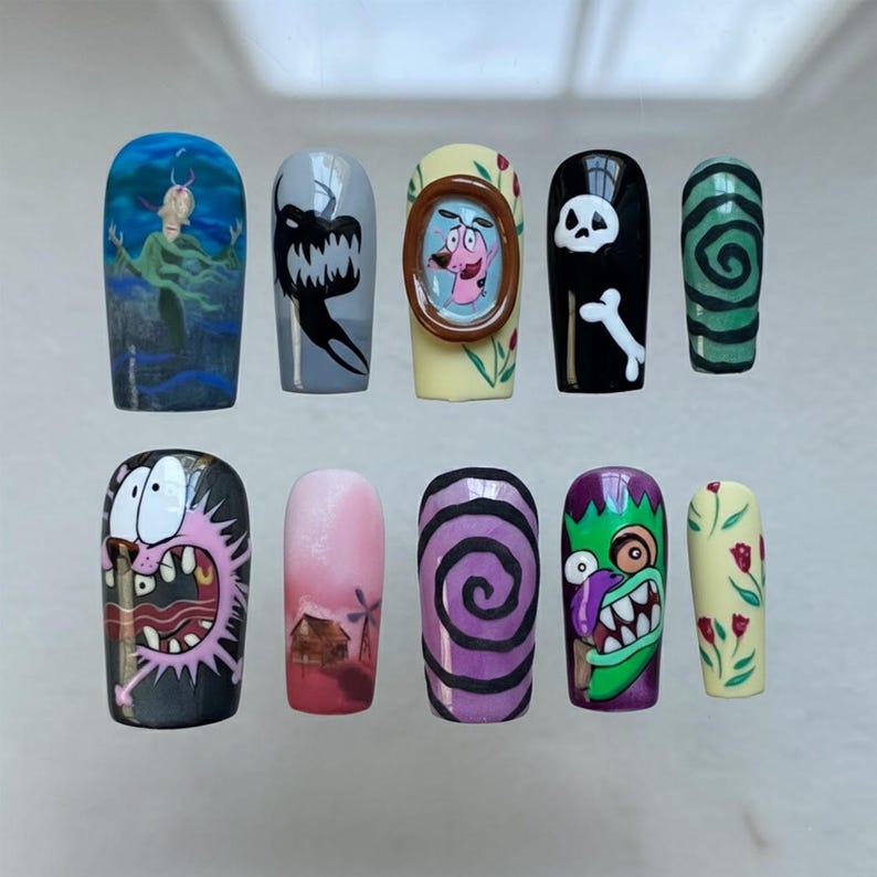 Retro Cartoon Horror Press On Nails