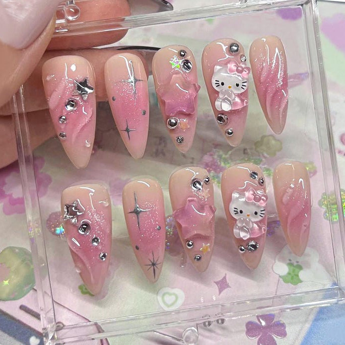 Cute Pink Ombre Charm Press On Nails