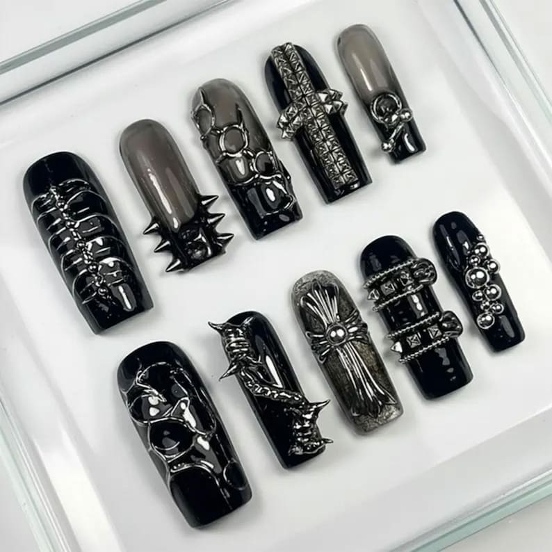 Edgy Black Punk Press On Nails