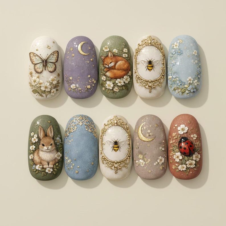 Enchanted Woodland Moonlight Garden 3D Press On Nails
