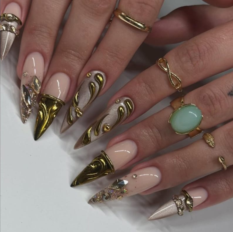 Gold Chrome Stiletto Press On Nails