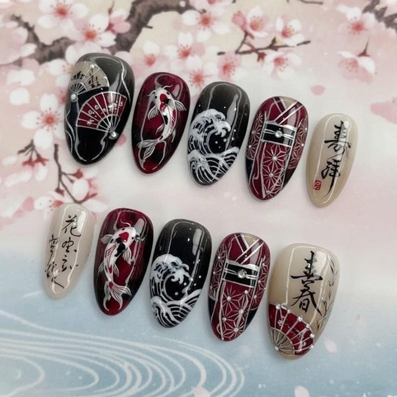 Elegant Koi Garden Art Press On Nails