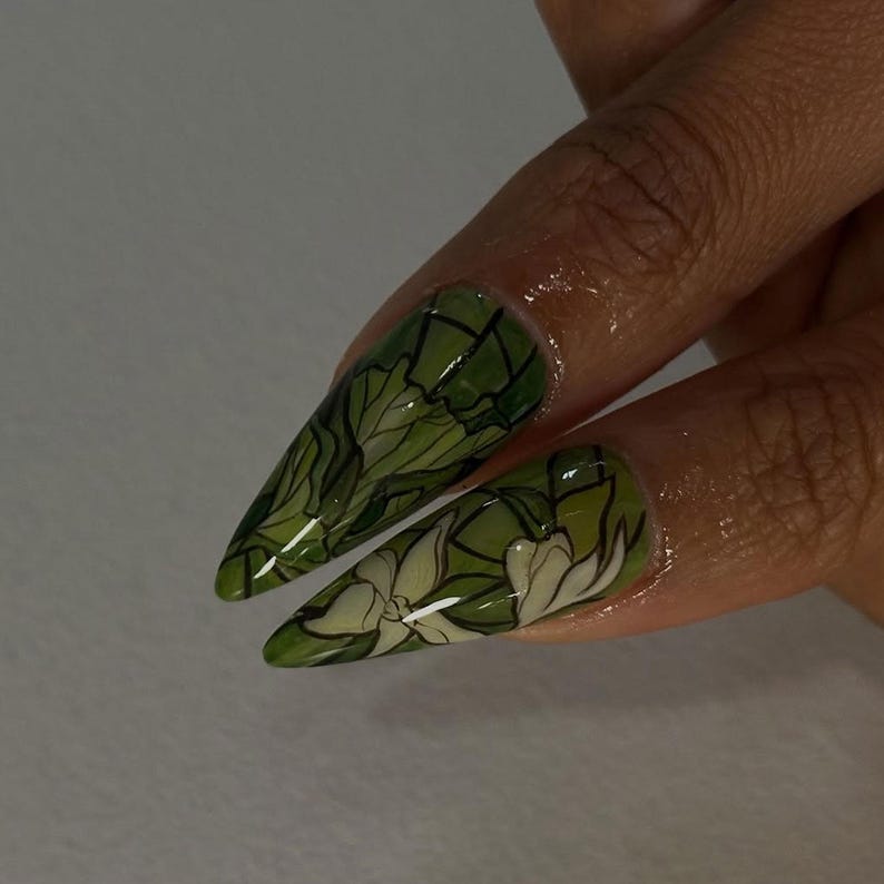 Emerald Leaf Mosaic, White Jasmine Bloom and Art Nouveau Garden Motif Set