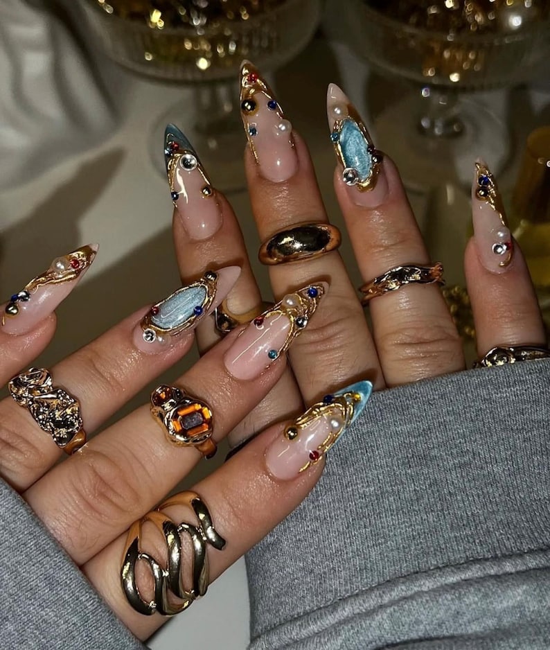 Colorful Crystal Glam Stiletto Luxury Press On Nails
