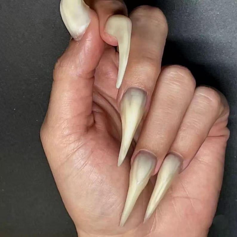 Extra Long Milk Tone 3D Claw Press On Nails