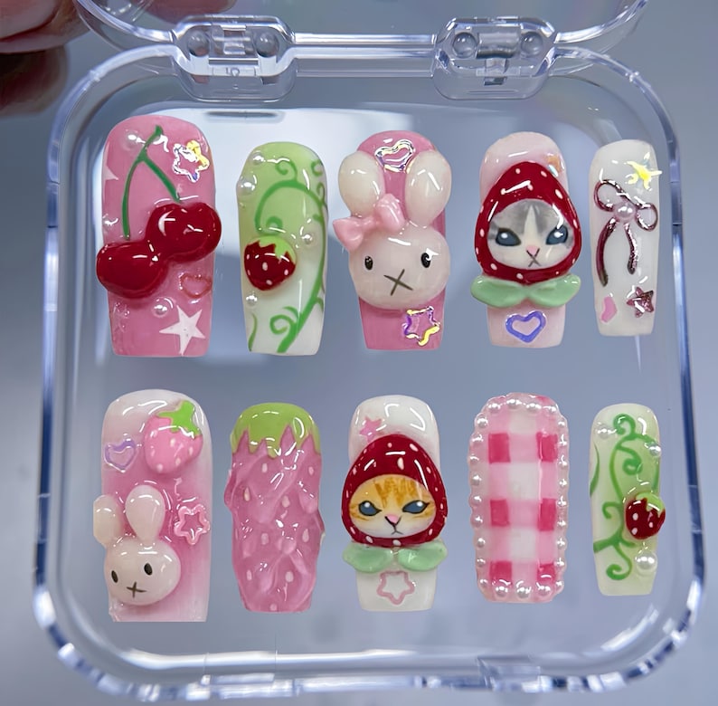 Cute Strawberry Bunny Press On Nails