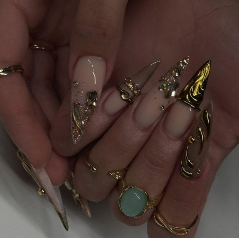 Gold Chrome Stiletto Press On Nails