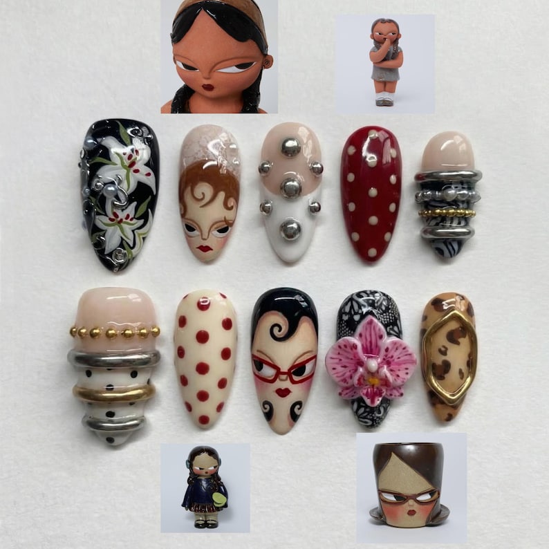 Vintage Doll Retro Polka Leopard Statement Press On Nails