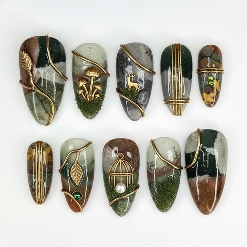Enchanted Forest Botanical Nature Press On Nails