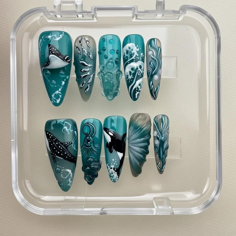 Dreamy Deep Sea Whale Press On Nails