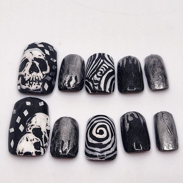 Grunge Emo Skull Dark Aesthetic Statement Press On Nails