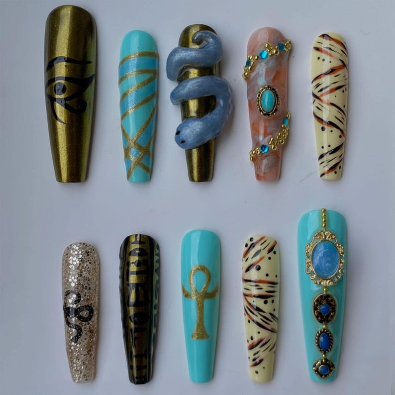Mystic Protective Eye Gold Blue Press On Nails