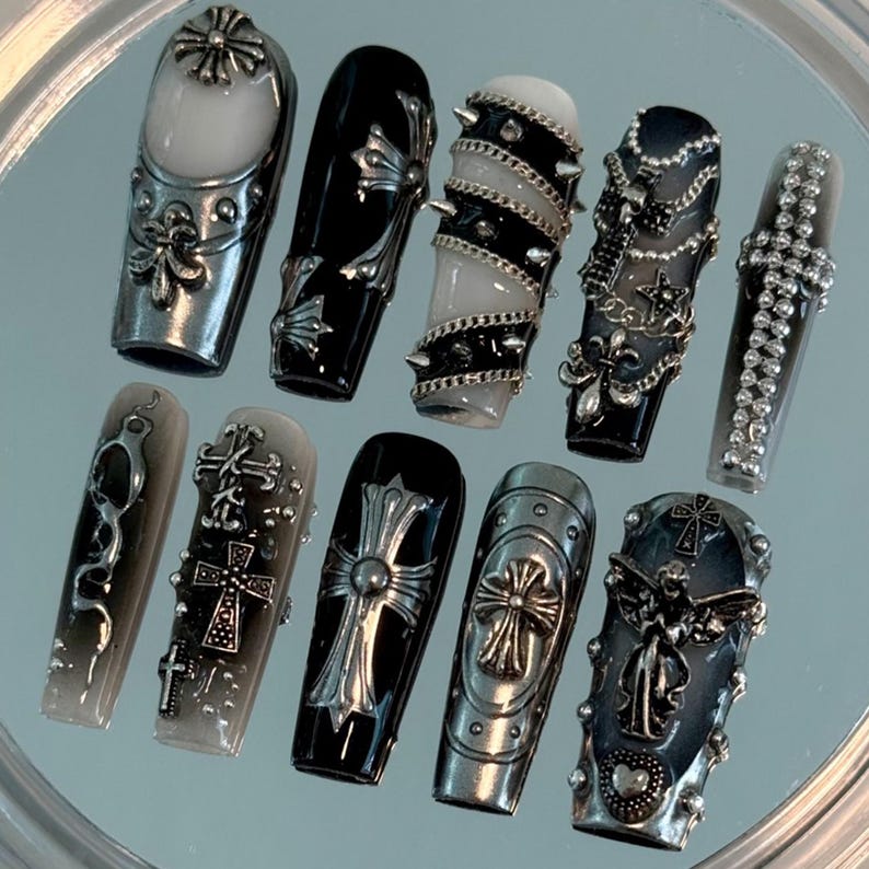Edgy Metallic Punk Elegance Press On Nails