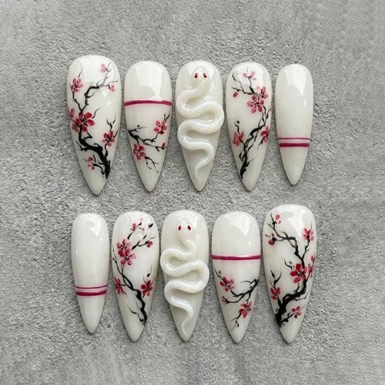 Mystical Serpent Floral Press On Nails