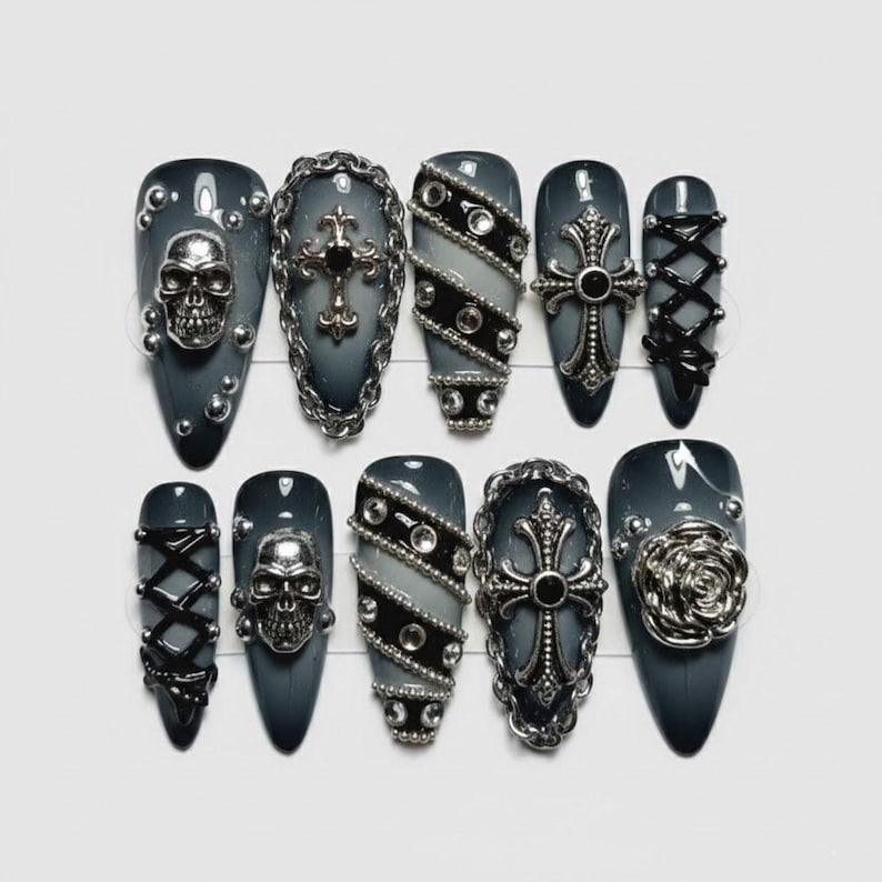 Skull Cross Gothic Press On Nails