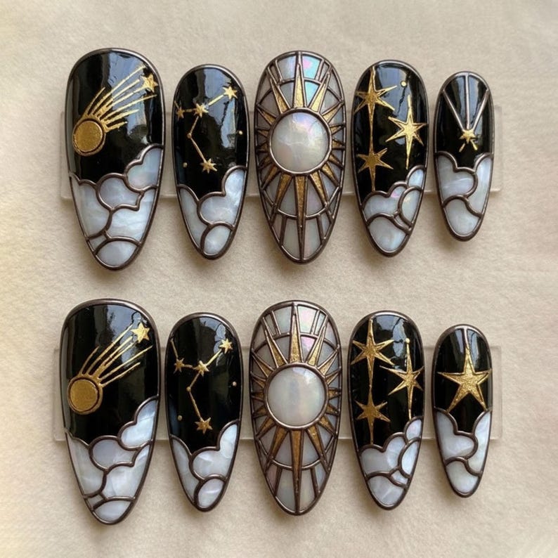 Celestial Sun Moon Press On Nails