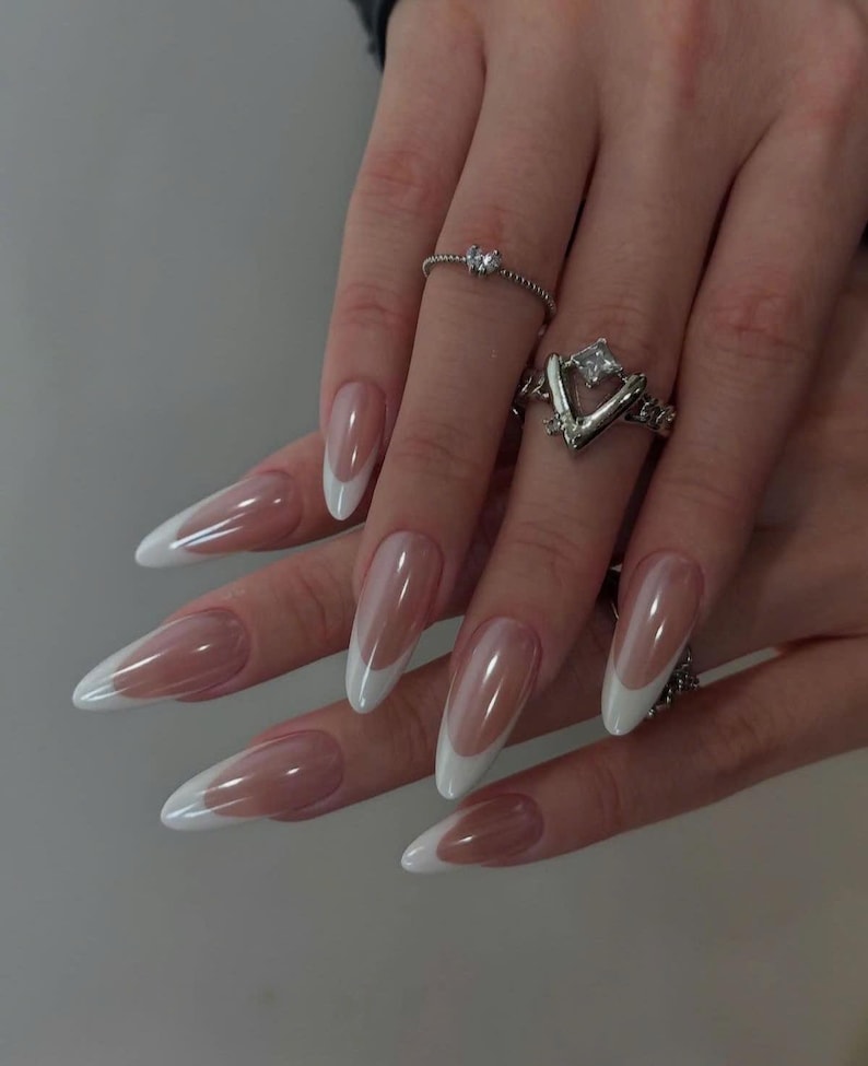 Pearlescent Chrome French Tip Press On Nails
