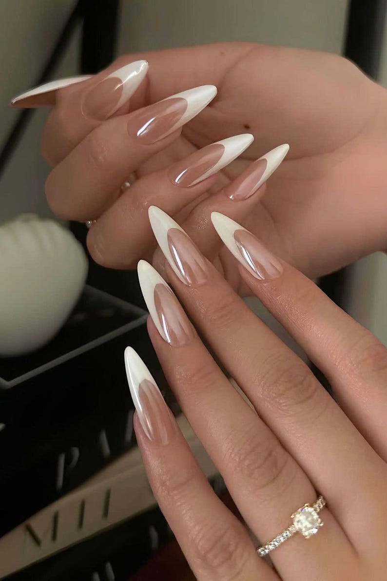 Pearlescent Chrome French Tip Press On Nails