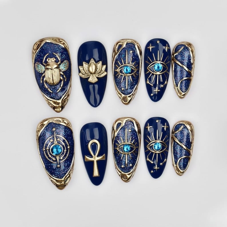 Mystic All Seeing Eye Gold Blue Press On Nails