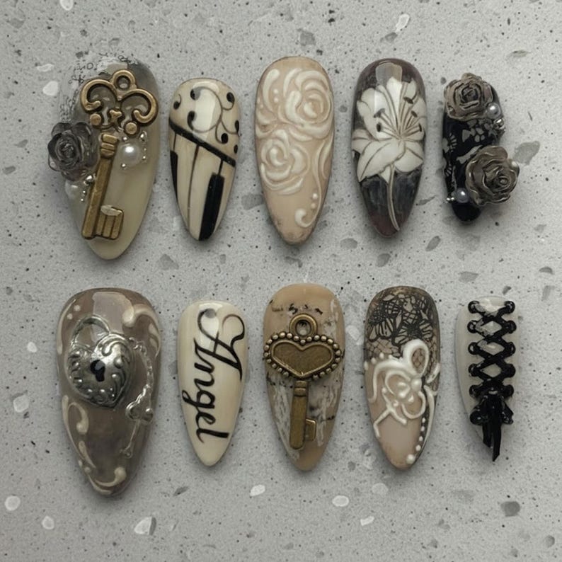 Ethereal Angelic Soft Gold Vintage Press On Nails