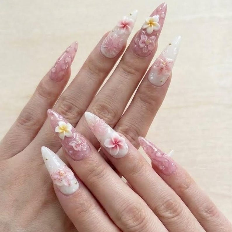 Luxury Tropical Bloom Waterdrop 3D Press On Nails