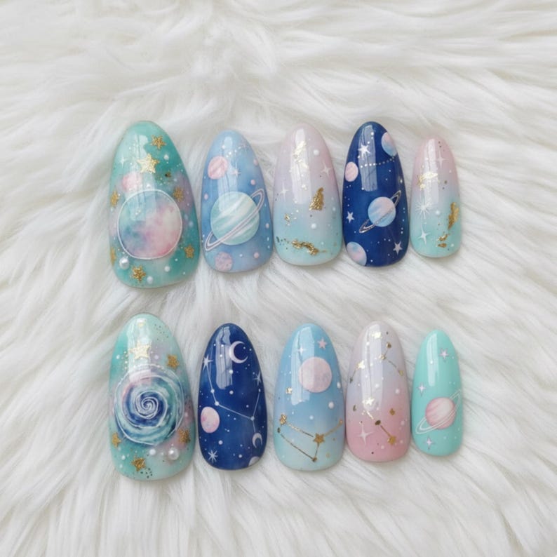 Pastel Cosmic Dreamy Aura Press On Nails