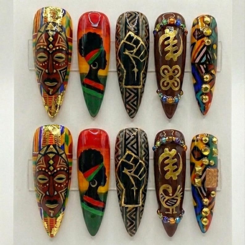 Bold Cultural Heritage Statement Press On Nails
