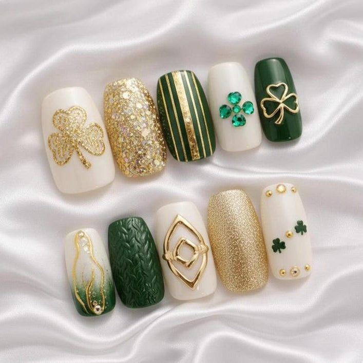 Lucky Shamrock Leprechaun Press On Nails – St. Patrick’s Day Cute Nail Set