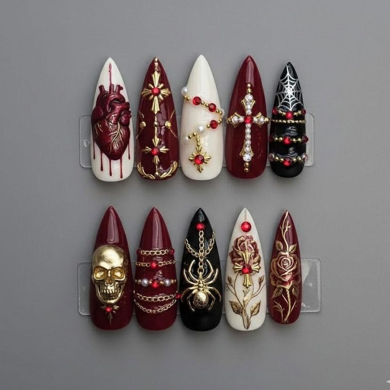 Crimson Black Luxury Press On Nails