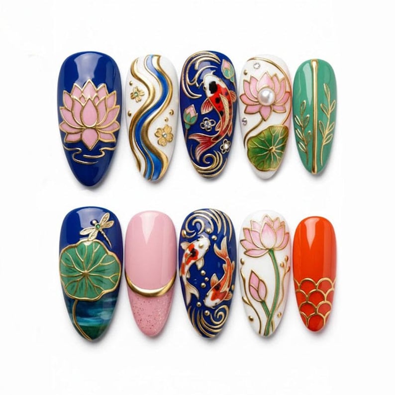 Elegant Lotus Garden Press On Nails