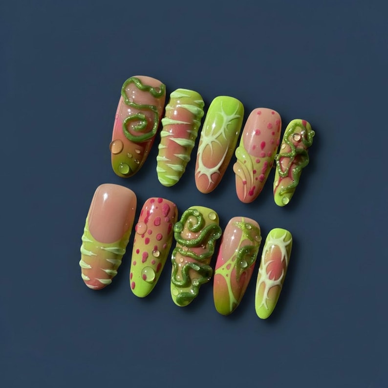 Neon Bio Organic 3D Alien Texture Press On Nails