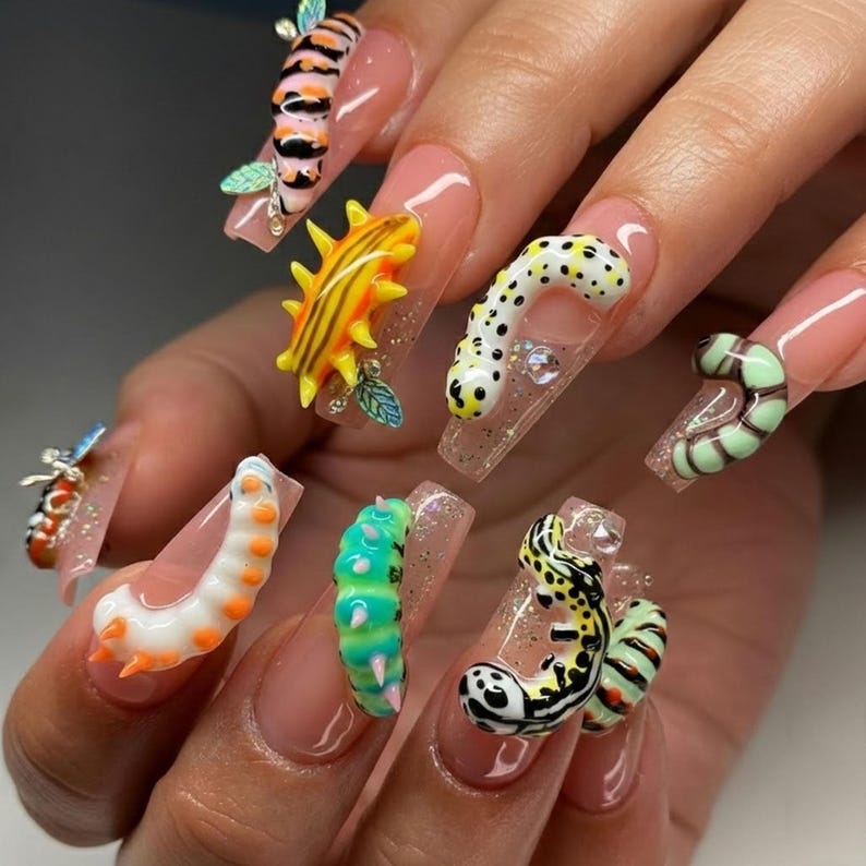 Handmade Realistic 3D Abstract Colorful Art Press On Nails