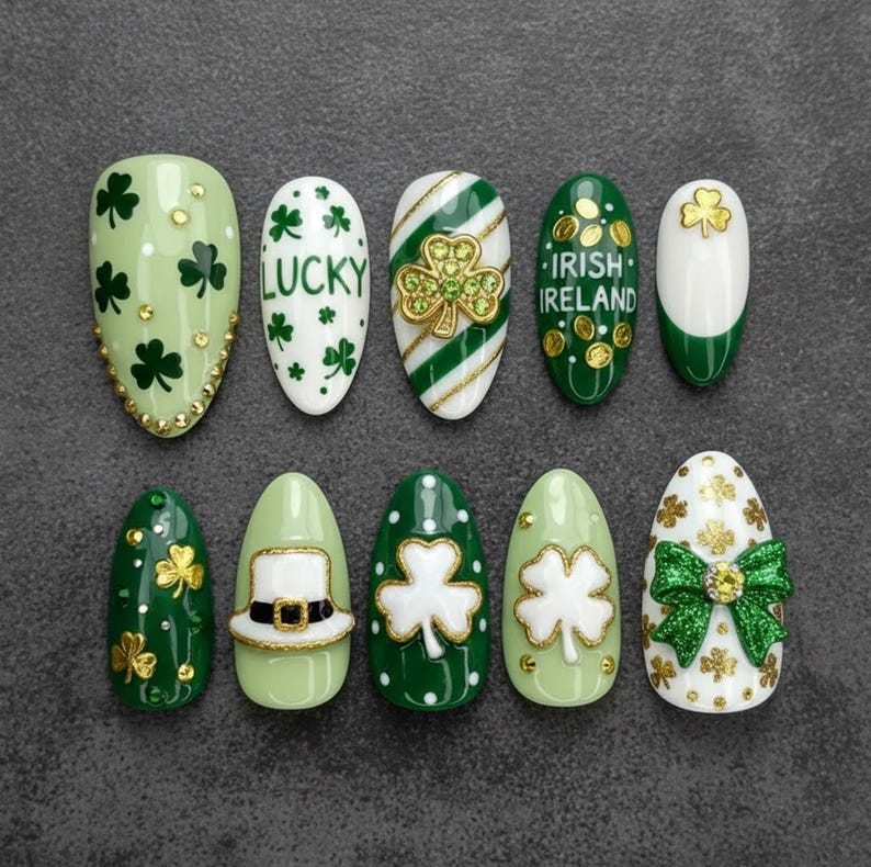 Emerald Green Marble With Metallic Gold Press On Nails