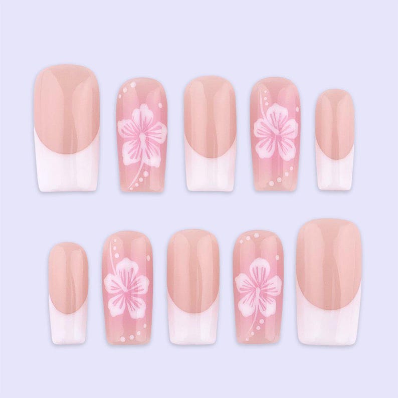 Soft Blush Floral French Press On Nails