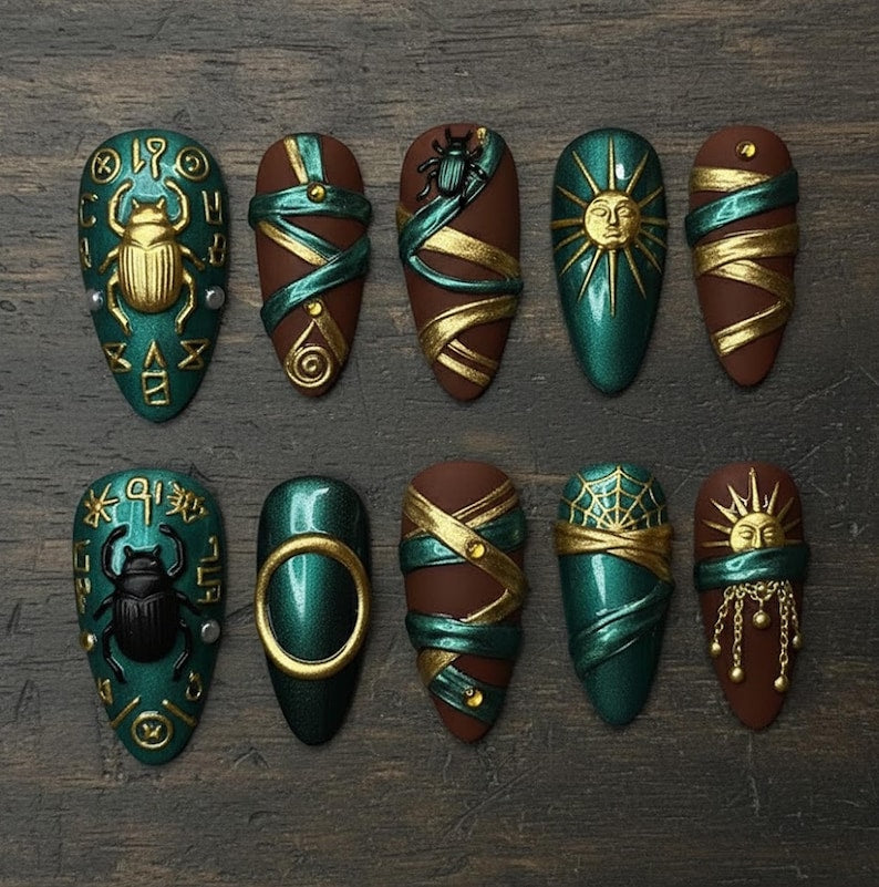 Ancient Mummy Wrap Dark Ritual 3D Press On Nails