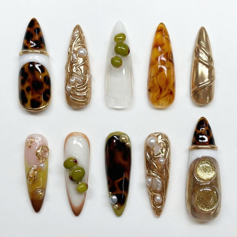 Black Gothic Long Almond Halloween Dark Glam Press On Nails