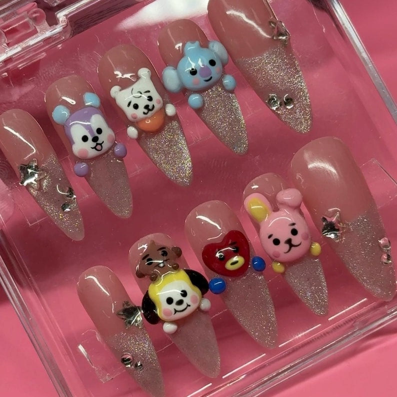 Pastel Kawaii Sculpted Character Press On Nails